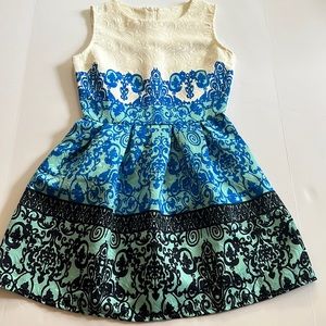 Elegant Blue and Black Patterned Mini Dress size S